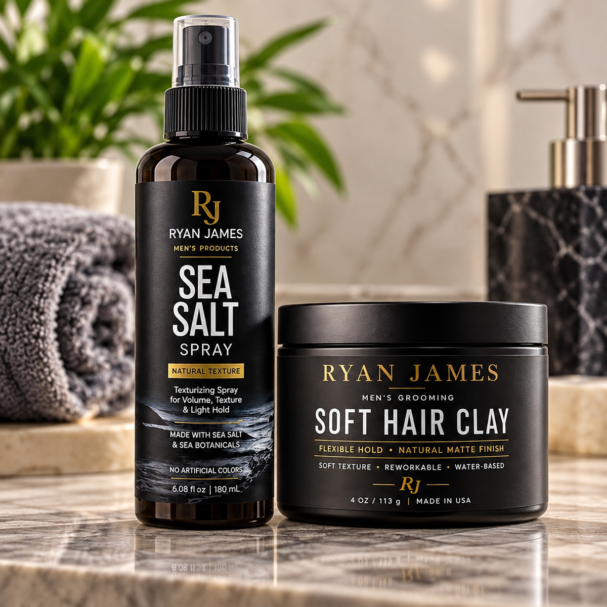 Men's Hair Styling Bundle | Sea Salt Spray + Soft Hair Clay – Ryan James - The Dynamic Duo