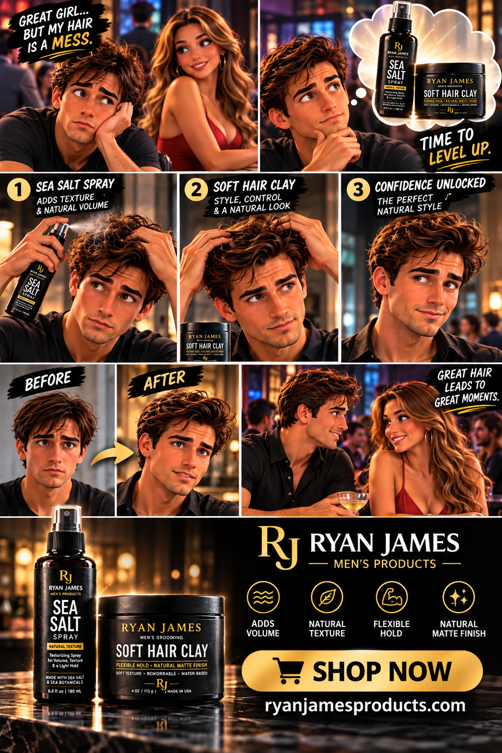 Men's Hair Styling Bundle | Sea Salt Spray + Soft Hair Clay – Ryan James - The Dynamic Duo