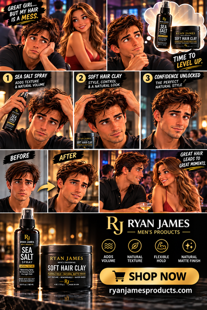 Men's Hair Styling Bundle | Sea Salt Spray + Soft Hair Clay – Ryan James - The Dynamic Duo